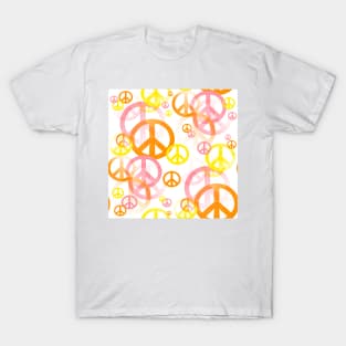 1960's Retro Peace Signs in Orange, Pink and Yellow T-Shirt